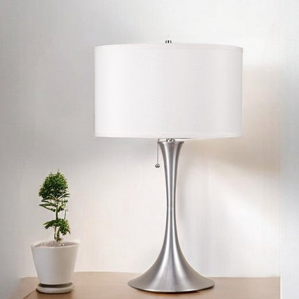 28" Silver Metal Bedside Table Lamp With White Shade HomeRoots