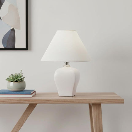 13" White Ceramic Bedside Table Lamp With Off-White Shade HomeRoots