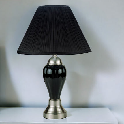 27" Black and Silver Ceramic Urn Table Lamp With Black Empire Shade HomeRoots