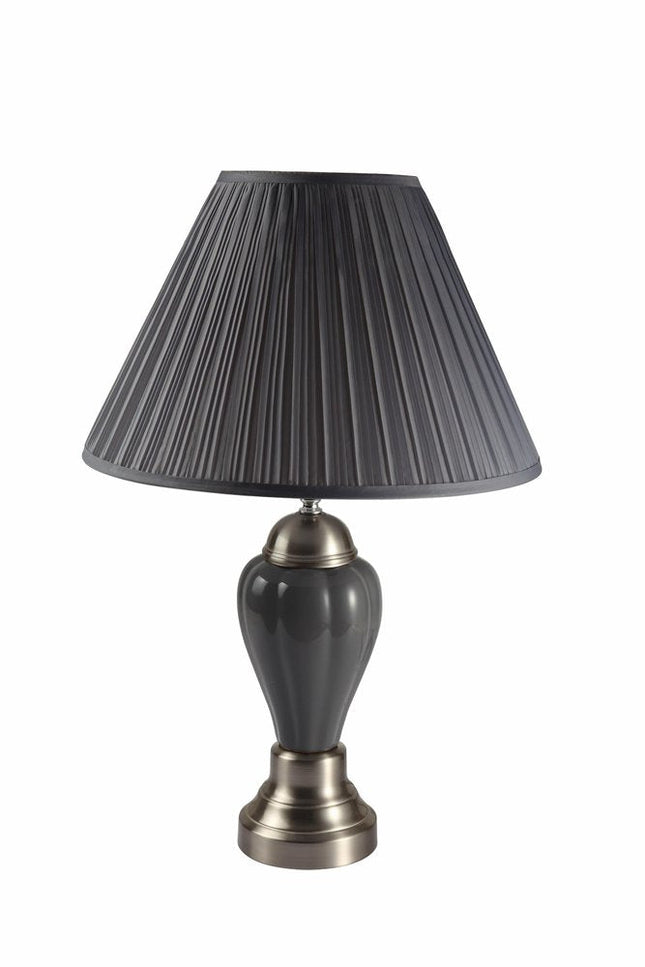 27" Ivory and Silver Ceramic Urn Table Lamp With White Empire Shade HomeRoots