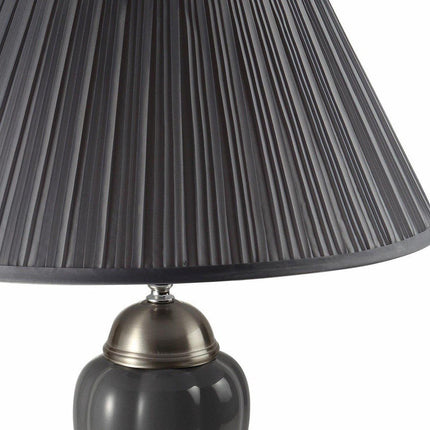 27" Ivory and Silver Ceramic Urn Table Lamp With White Empire Shade HomeRoots