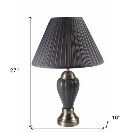 27" Ivory and Silver Ceramic Urn Table Lamp With White Empire Shade HomeRoots