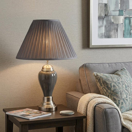 27" Ivory and Silver Ceramic Urn Table Lamp With White Empire Shade HomeRoots