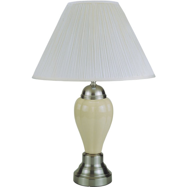27" Ivory and Silver Ceramic Urn Table Lamp With White Empire Shade HomeRoots