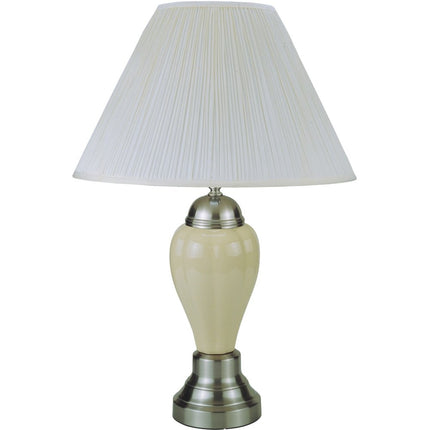 27" Ivory and Silver Ceramic Urn Table Lamp With White Empire Shade HomeRoots
