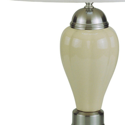 27" Ivory and Silver Ceramic Urn Table Lamp With White Empire Shade HomeRoots