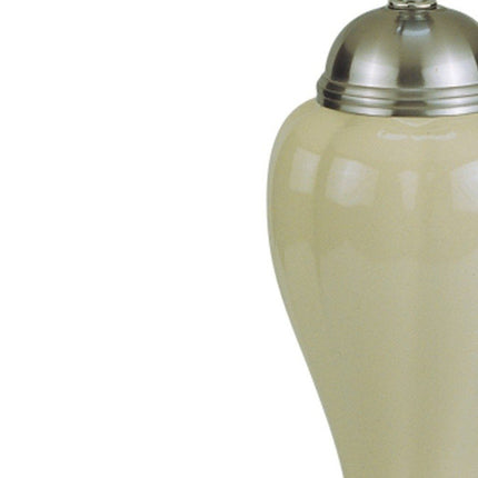 27" Ivory and Silver Ceramic Urn Table Lamp With White Empire Shade HomeRoots