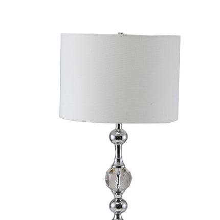 30" Silver Metal Bedside Table Lamp With White Classic Drum Shade HomeRoots