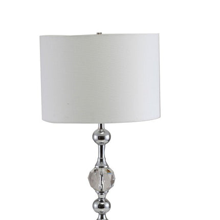 30" Silver Metal Bedside Table Lamp With White Classic Drum Shade HomeRoots