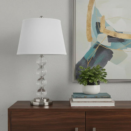 29" Silver Metal Table Lamp With White Classic Empire Shade HomeRoots