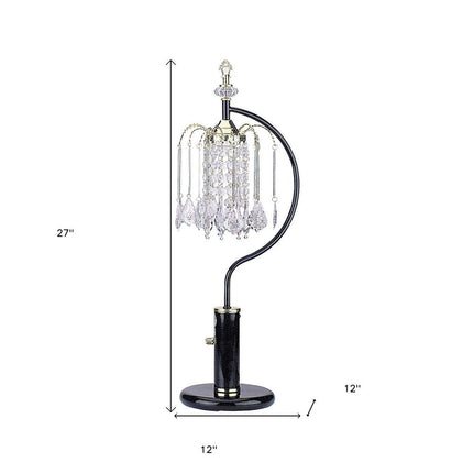 27" Black and Gold Metal Faux Crystal Chandelier Table Lamp HomeRoots