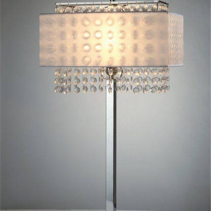 28" Silver Table Lamp With Faux Crystals and White Rectangle Shade HomeRoots
