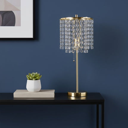 20" Gold Metal Bedside Table Lamp With Clear Drum Shade HomeRoots
