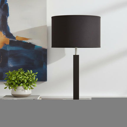 30" Black Polyresin Table Lamp With Brown Classic Drum Shade HomeRoots