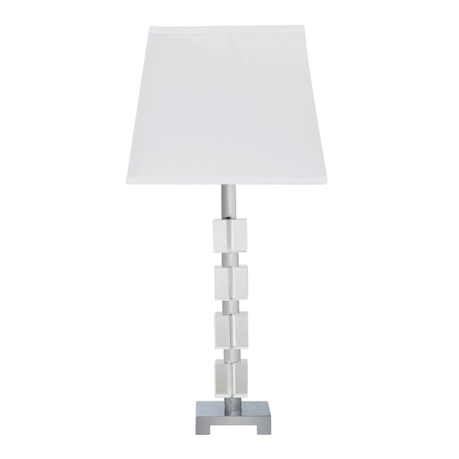 25" Crystal Geo Cubed Table Lamp With White Sharp Corner Square Tapered Shade HomeRoots
