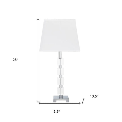25" Crystal Geo Cubed Table Lamp With White Sharp Corner Square Tapered Shade HomeRoots