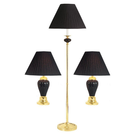 Set of Three 64" Black Urn Bedside Lamps With Empire Shades HomeRoots