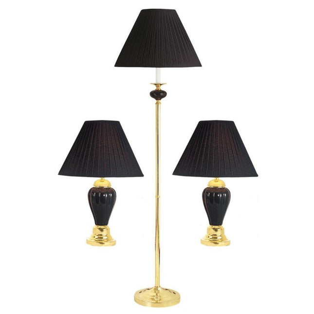 Set of Three 64" Black Urn Bedside Lamps With Empire Shades HomeRoots