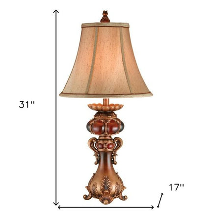 Antique Inspired Table Lamp with Linen Lamp Shade HomeRoots