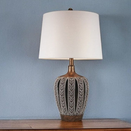 Primo Tall Brown Table Lamp with White Lamp Shade HomeRoots