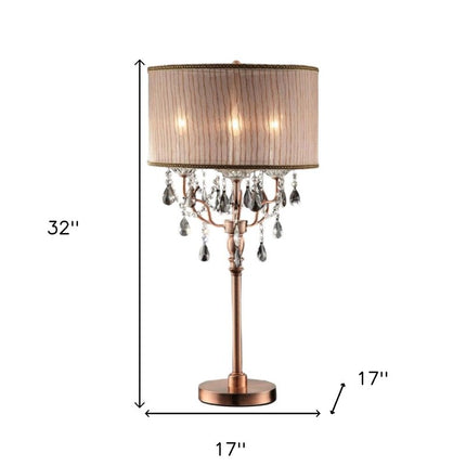 32" Clear and Rose Gold Faux Crystal Accent Table Lamp HomeRoots