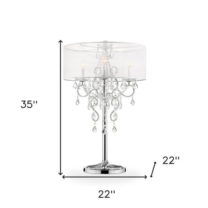 Glam Silver Faux Crystal Accent Table Lamp with See Thru Shade HomeRoots