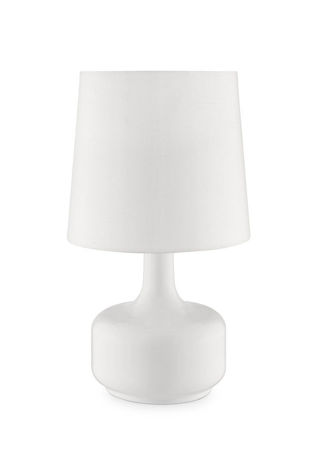 17" White Metal Bedside Table Lamp With Off-White Shade HomeRoots