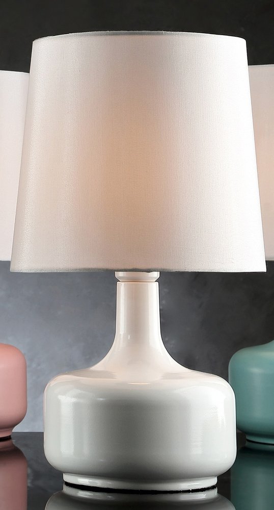 17" White Metal Bedside Table Lamp With Off-White Shade HomeRoots