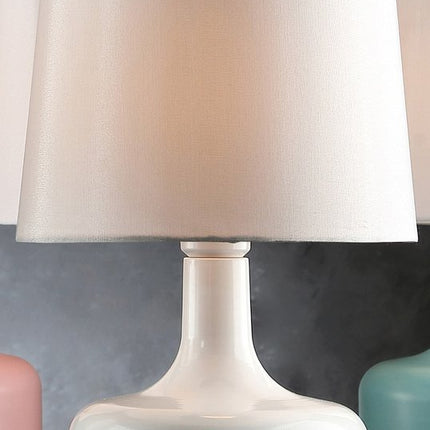17" White Metal Bedside Table Lamp With Off-White Shade HomeRoots