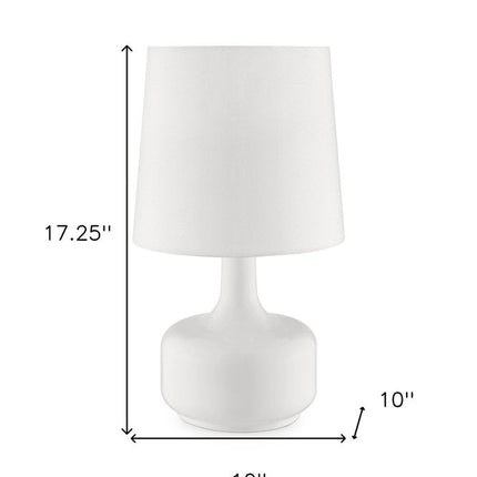 17" White Metal Bedside Table Lamp With Off-White Shade HomeRoots
