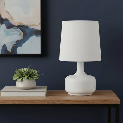 17" White Metal Bedside Table Lamp With Off-White Shade HomeRoots
