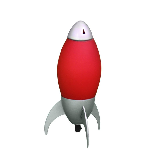 11" Red And Silver Acrylic And Metal Rocket Shaped Bedside Lamp HomeRoots