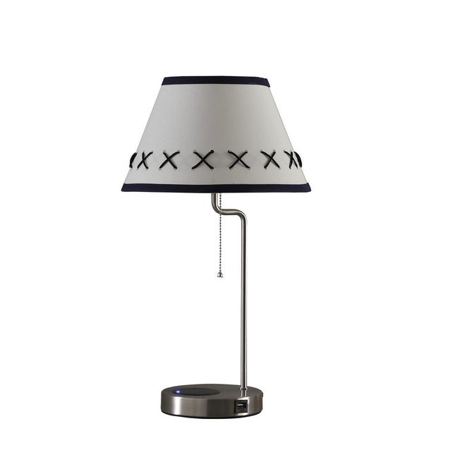 20" Silver Bedside Table Lamp With Off White Empire Shade HomeRoots