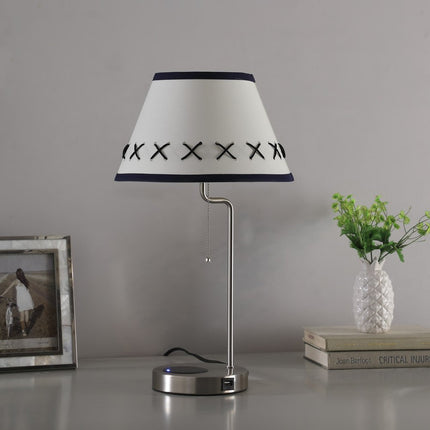 20" Silver Bedside Table Lamp With Off White Empire Shade HomeRoots