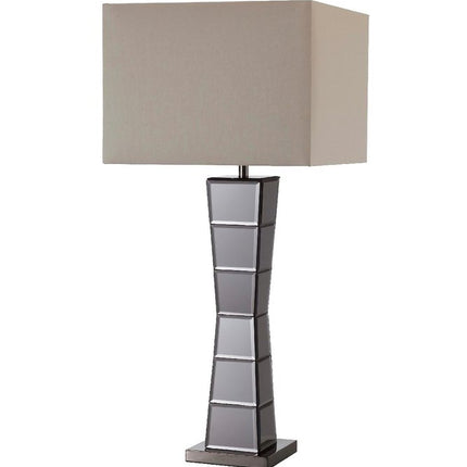 Black Glass Tower Table Lamp with Beige Fabric Shade HomeRoots