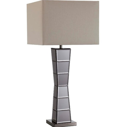 Black Glass Tower Table Lamp with Beige Fabric Shade HomeRoots