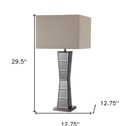 Black Glass Tower Table Lamp with Beige Fabric Shade HomeRoots