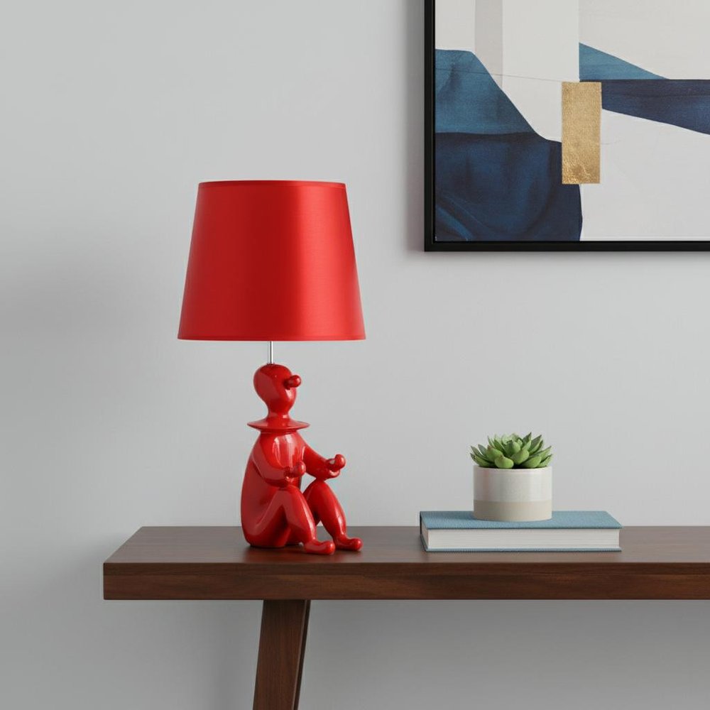 21" Red Bedside Table Lamp With Red Empire Shade