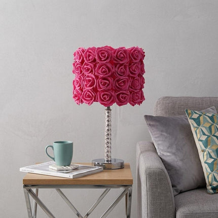 18" Silver Bedside Led Table Lamp With Red Flowers Drum Shade HomeRoots
