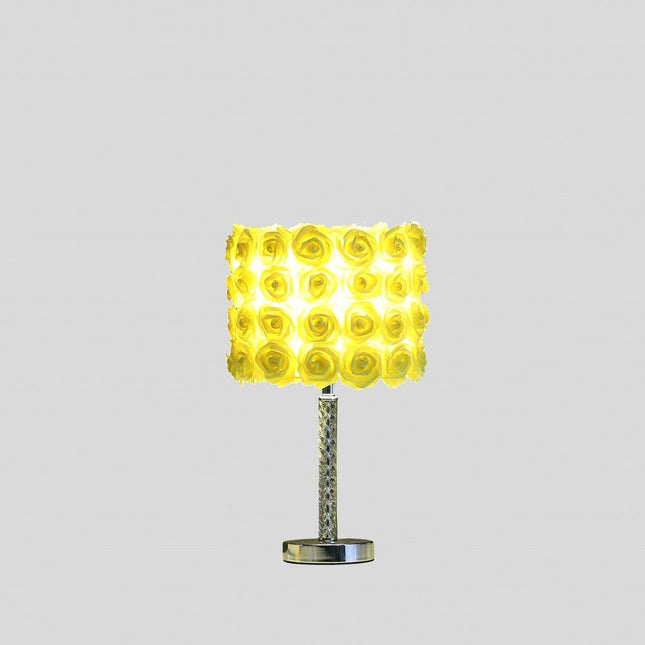 18" Silver Bedside Table Lamp With Yellow Flowers Drum Shade HomeRoots