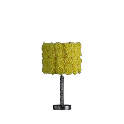 18" Silver Bedside Table Lamp With Yellow Flowers Drum Shade HomeRoots