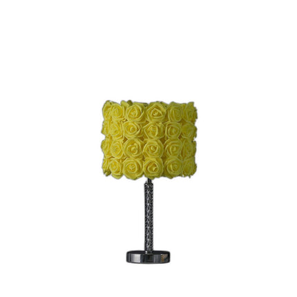 18" Silver Bedside Table Lamp With Yellow Flowers Drum Shade HomeRoots