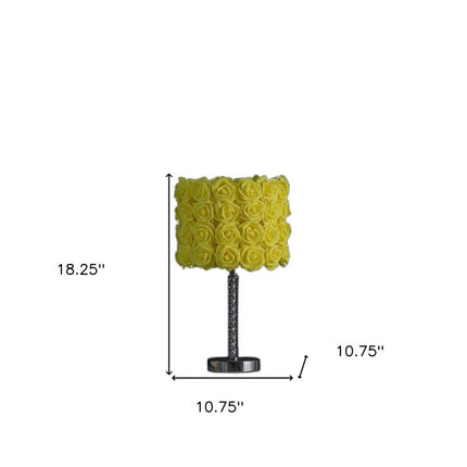 18" Silver Bedside Table Lamp With Yellow Flowers Drum Shade HomeRoots