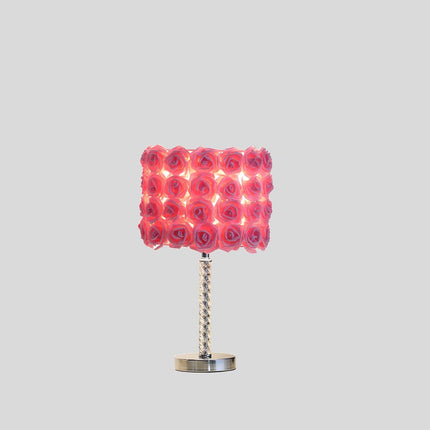 18" Silver Bedside Table Lamp With Yellow Flowers Drum Shade HomeRoots