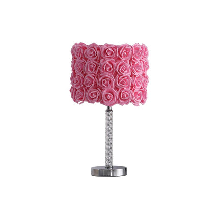 18" Silver Bedside Table Lamp With Yellow Flowers Drum Shade HomeRoots