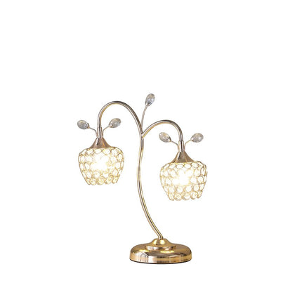 17" Gold Two Light Bedside Table Lamp With Clear Novelty Shade HomeRoots