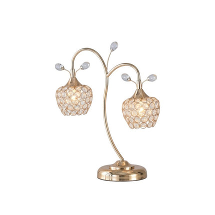 17" Gold Two Light Bedside Table Lamp With Clear Novelty Shade HomeRoots