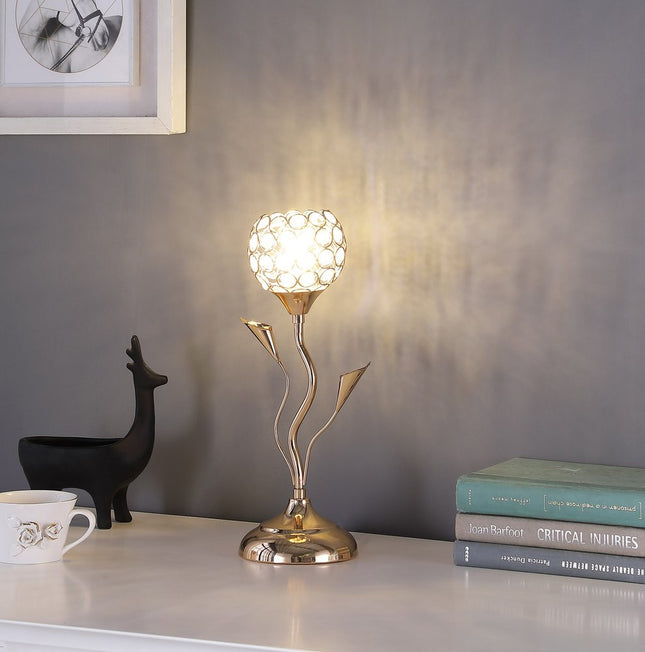 14" Gold Bedside Table Lamp With Clear Novelty Shade HomeRoots