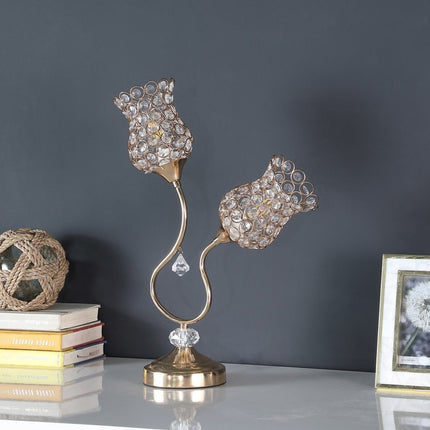 19" Gold Two Light Bedside Table Lamp With Clear Novelty Shade HomeRoots