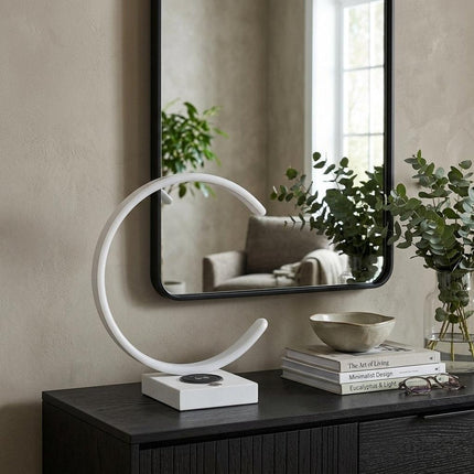 14" White Metal LED with USB Wireless Charger Table Lamp HomeRoots